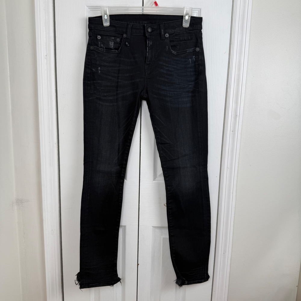 R13 Alison Crop Jeans 28 Black Distressed Raw Hem Grunge‎ Edgy Italian Denim
